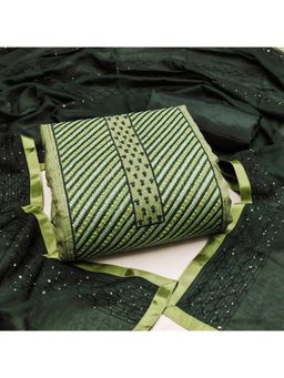 Zeepkart - Vichitra Cotton Blend Green Embroidered Sequined Unstitched Dress Material (Set of 3)