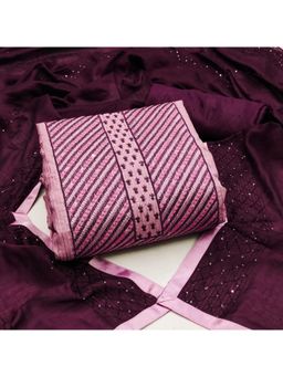 Zeepkart - Vichitra Cotton Blend Purple Embroidered Sequined Unstitched Dress Material (Set of 3)