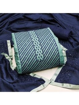 Zeepkart - Vichitra Cotton Blend Blue Embroidered Sequined Unstitched Dress Material (Set of 3)