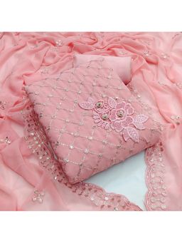 Zeepkart - Vichitra Georgette Pink Embroidered Sequined Unstitched Dress Material (Set of 3)