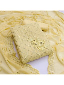 Zeepkart - Vichitra Georgette Yellow Embroidered Sequined Unstitched Dress Material (Set of 3)