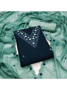 Zeepkart - Vichitra Silk Blend Teal Embroidered Sequined Unstitched Dress Material (Set of 3)