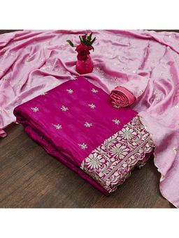 Zeepkart - Vichitra Silk Blend Pink Embroidered Thread Work Unstitched Dress Material (Set of 3)
