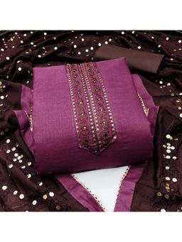 Zeepkart - Vichitra Cotton Blend Pink Embroidered Sequined Unstitched Dress Material (Set of 3)