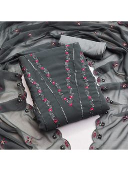 Zeepkart - Vichitra Georgette Grey Embroidered Sequined Unstitched Dress Material (Set of 3)