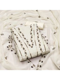 Zeepkart - Vichitra Georgette Ivory Embroidered Sequined Unstitched Dress Material (Set of 3)