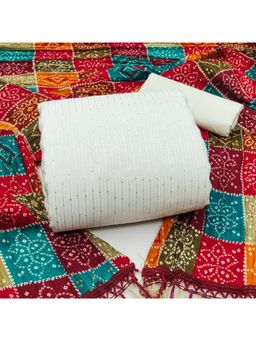 Zeepkart - Vichitra Chanderi White Stripes Sequined Unstitched Dress Material (Set of 3)