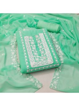Zeepkart - Vichitra Georgette Green Embroidered Lace Work Unstitched Dress Material (Set of 3)