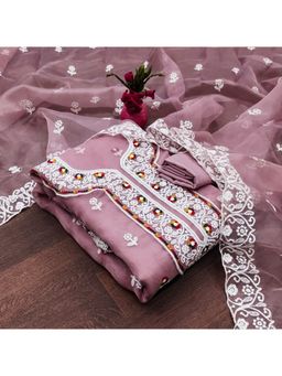 Zeepkart - Vichitra Organza Silk Mauve Embroidered Lace Work Unstitched Dress Material (Set of 3)