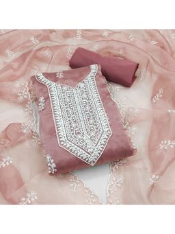 Zeepkart - Vichitra Organza Silk Mauve Embroidered Lace Work Unstitched Dress Material (Set of 3)
