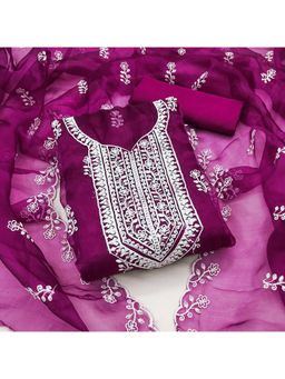 Zeepkart - Vichitra Organza Silk Purple Embroidered Lace Work Unstitched Dress Material (Set of 3)