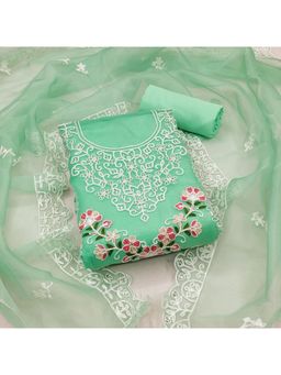 Zeepkart - Vichitra Organza Silk Green Embroidered Thread Work Unstitched Dress Material (Set of 3)