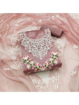 Zeepkart - Vichitra Organza Silk Mauve Embroidered Thread Work Unstitched Dress Material (Set of 3)