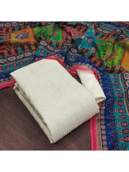 Zeepkart - Vichitra Chanderi White Stripes Sequined Unstitched Dress Material (Set of 3)