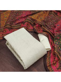 Zeepkart - Vichitra Chanderi White Stripes Sequined Unstitched Dress Material (Set of 3)