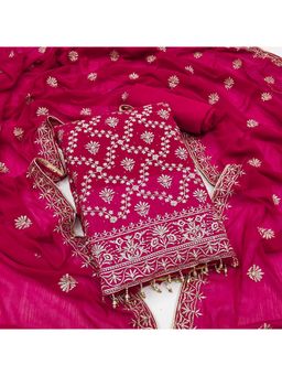 Zeepkart - Vichitra Silk Blend Pink Embroidered Unstitched Dress Material (Set of 3)