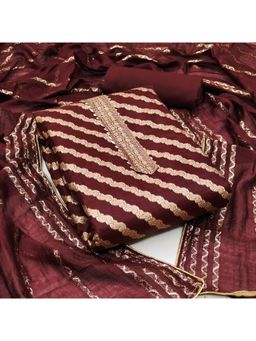 Zeepkart - Vichitra Chanderi Maroon Gota Embroidered Unstitched Dress Material (Set of 3)