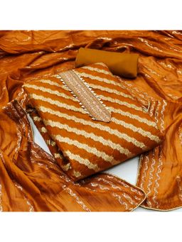 Zeepkart - Vichitra Chanderi Orange Gota Embroidered Unstitched Dress Material (Set of 3)