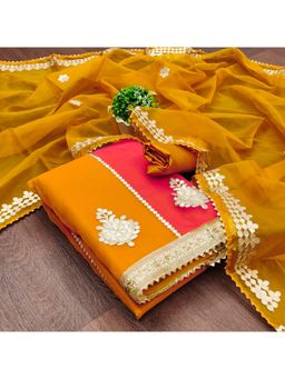 Zeepkart - Vichitra Organza Silk Orange Gota Embroidered Unstitched Dress Material (Set of 3)