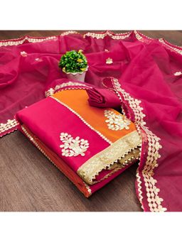 Zeepkart - Vichitra Organza Silk Pink Gota Embroidered Unstitched Dress Material (Set of 3)