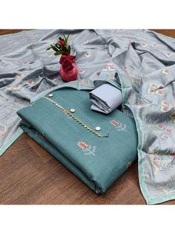 Zeepkart - Vichitra Cotton Blend Grey Embroidered Sequined Unstitched Dress Material (Set of 3)