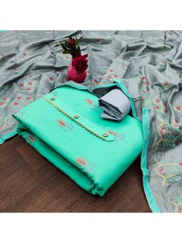 Zeepkart - Vichitra Cotton Blend Green Embroidered Sequined Unstitched Dress Material (Set of 3)