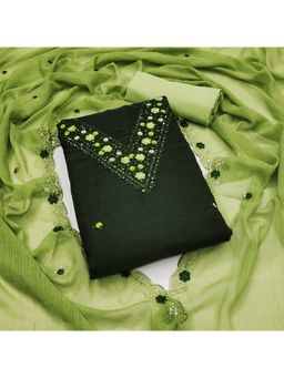 Zeepkart - Vichitra Organza Silk Green Embroidered Sequined Unstitched Dress Material (Set of 3)