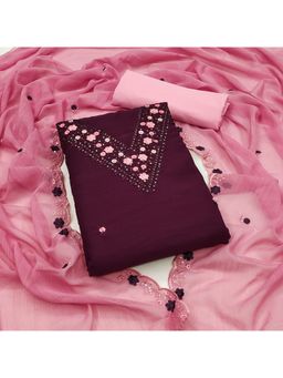 Zeepkart - Vichitra Organza Silk Purple Embroidered Sequined Unstitched Dress Material (Set of 3)