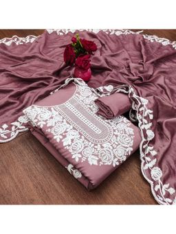 Zeepkart - Vichitra Chanderi Mauve Embroidered Thread Work Unstitched Dress Material (Set of 3)