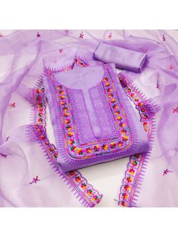 Zeepkart - Vichitra Organza Silk Lavender Embroidered Sequined Unstitched Dress Material (Set of 3)