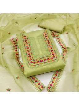 Zeepkart - Vichitra Organza Silk Yellow Embroidered Sequined Unstitched Dress Material (Set of 3)