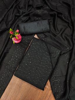 Zeepkart - Vichitra Chanderi Black Embroidered Sequined Unstitched Dress Material (Set of 3)