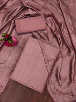 Zeepkart - Vichitra Chanderi Mauve Embroidered Sequined Unstitched Dress Material (Set of 3)