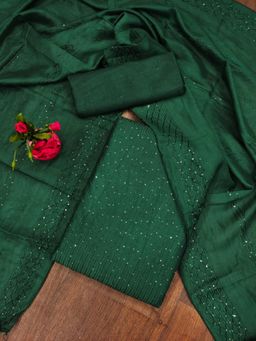 Zeepkart - Vichitra Chanderi Green Embroidered Sequined Unstitched Dress Material (Set of 3)
