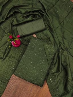 Zeepkart - Vichitra Chanderi Green Embroidered Sequined Unstitched Dress Material (Set of 3)