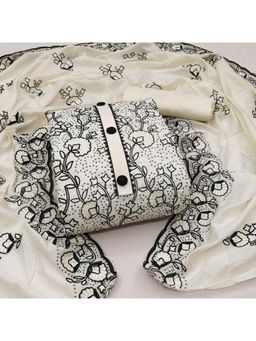 Zeepkart - Vichitra Cotton Blend Ivory Embroidered Sequined Unstitched Dress Material (Set of 3)