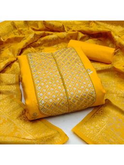 Zeepkart - Vichitra Cotton Blend Yellow Embroidered Sequined Unstitched Dress Material (Set of 3)