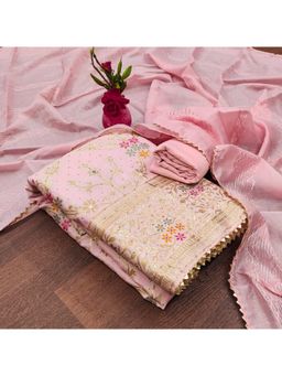 Zeepkart - Vichitra Chanderi Pink Woven Unstitched Dress Material (Set of 3)