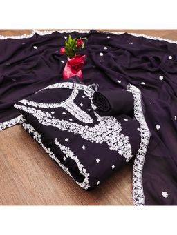 Zeepkart - Vichitra Georgette Purple Embroidered Thread Work Unstitched Dress Material (Set of 3)