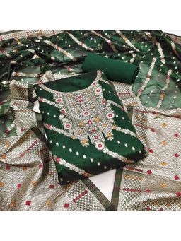 Zeepkart - Vichitra Banarasi Green Woven Unstitched Dress Material (Set of 3)