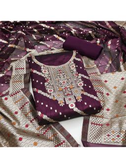 Zeepkart - Vichitra Banarasi Purple Woven Unstitched Dress Material (Set of 3)