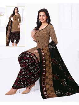 Zeepkart - Vichitra Cotton Blend Cream Embroidered Printed Unstitched Dress Material (Set of 3)