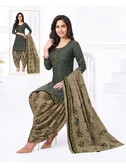 Zeepkart - Vichitra Cotton Blend Green Printed Unstitched Dress Material (Set of 3)