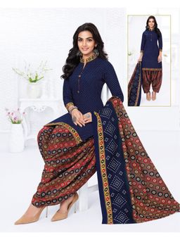 Zeepkart - Vichitra Cotton Blend Blue Printed Unstitched Dress Material (Set of 3)