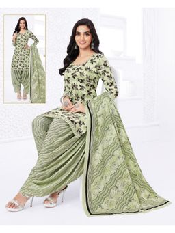 Zeepkart - Vichitra Cotton Blend Green Printed Unstitched Dress Material (Set of 3)