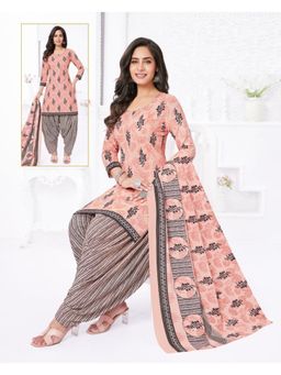 Zeepkart - Vichitra Cotton Blend Pink Embroidered Printed Unstitched Dress Material (Set of 3)