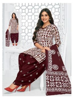 Zeepkart - Vichitra Cotton Blend Red Embroidered Printed Unstitched Dress Material (Set of 3)