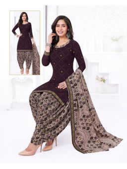 Zeepkart - Vichitra Cotton Blend Purple Printed Unstitched Dress Material (Set of 3)