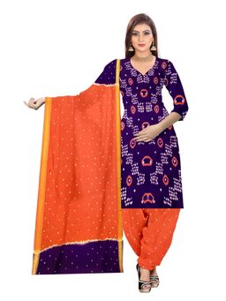 Zeepkart - Vichitra Cotton Blend Blue Bandhani Unstitched Dress Material (Set of 3)