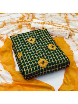 Zeepkart - Vichitra Cotton Blend Green Printed Unstitched Dress Material (Set of 3)